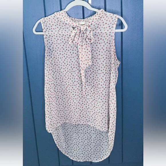 Peach Fruit Print Pussybow Blouse Juniors Large Retro Whimsical Secretary Geek - Picture 1 of 6